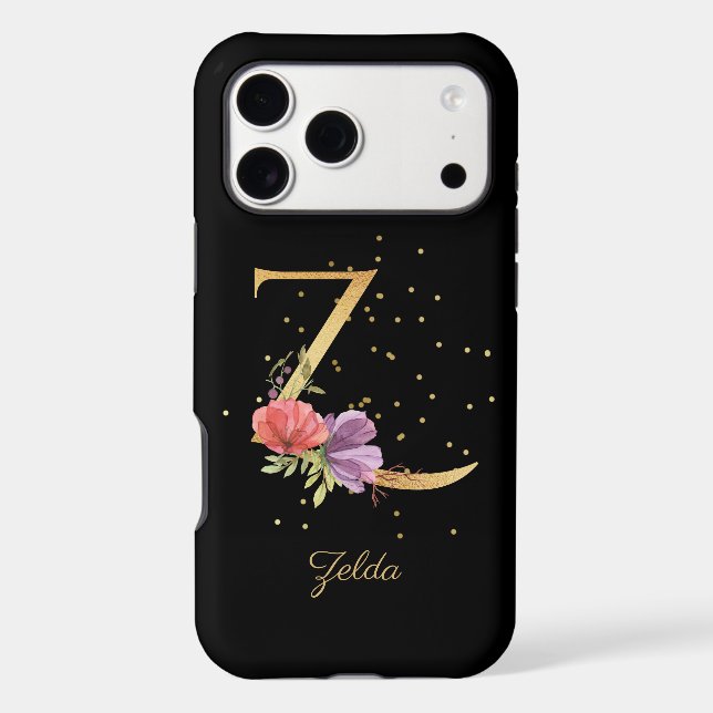 Floral Monogram Personalize Name Initial Z Letter (Back)