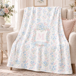 Floral Monogram Personalized Fleece Blanket