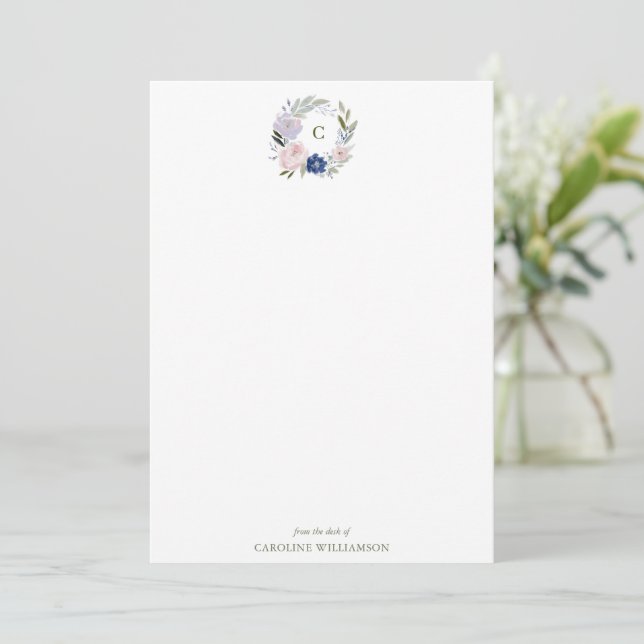 Floral Monogram Personalized From the Desk Of Card (Standing Front)