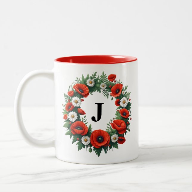 Floral Monogram - Personalized Two-Tone Coffee Mug (Left)