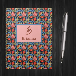 Floral Monogram Pink Blue William Morris Style Notebook