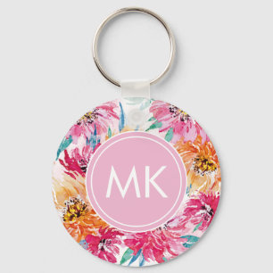 Floral Monogram Pink Keychain
