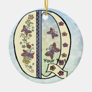 floral Monogram Q  Ceramic Ornament