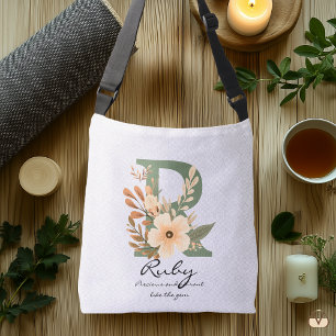 Floral Monogram R – Elegant Botanical Initial  Crossbody Bag