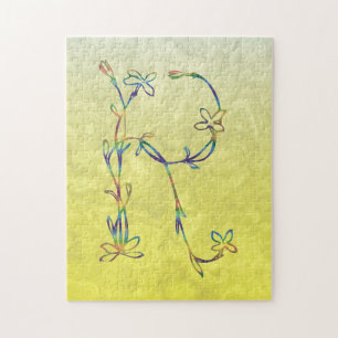 FLORAL MONOGRAM R JIGSAW PUZZLE