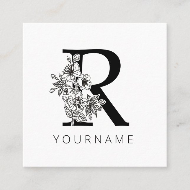 Floral Monogram R Sakura Cherry Blossoms Square Business Card (Front)