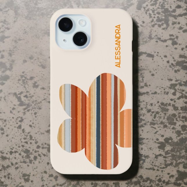Floral monogram retro colours stripes orange cream Case-Mate iPhone case (Creator Uploaded)