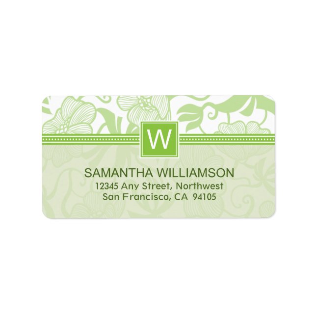 Floral Monogram Return Address Labels (green) (Front)