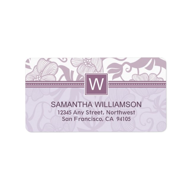 Floral Monogram Return Address Labels (purple) (Front)