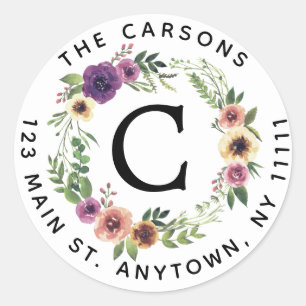 Floral Monogram Round Return Address Label