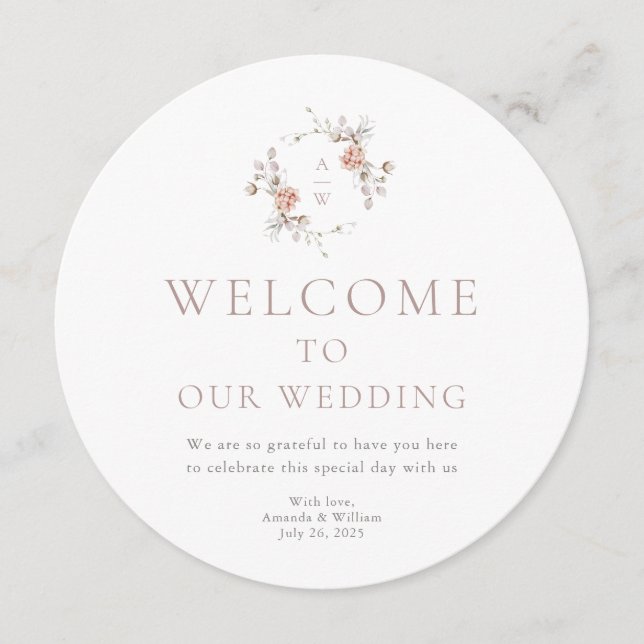 Floral Monogram Round Wedding Menu (Front)