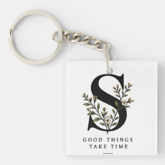 Floral Monogram S Coaster - Good Things Take Time Keychain