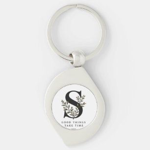 Floral Monogram S Coaster - Good Things Take Time Keychain