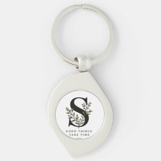 Floral Monogram S Coaster - Good Things Take Time Keychain