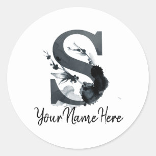 Floral Monogram S Dark Herb Foliage Classic Round Sticker