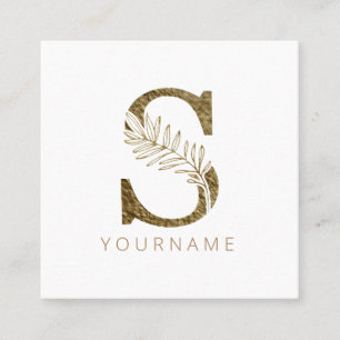 Floral Monogram S Elegant Gold Foliage Square Business Card