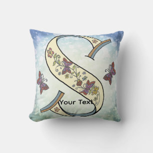 floral Monogram S  Throw Pillow