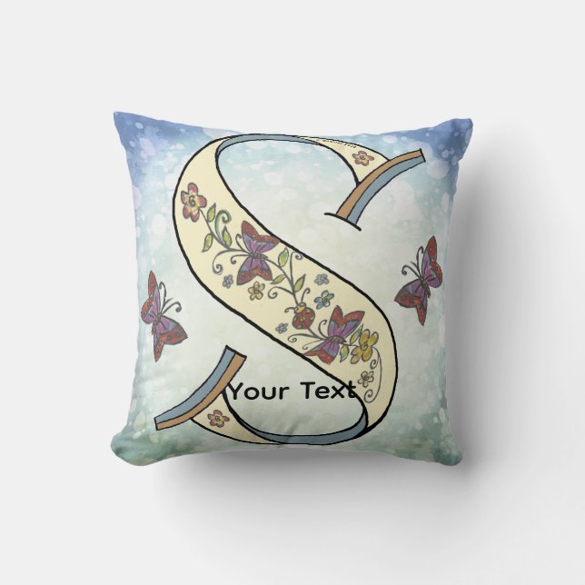 floral Monogram S  Throw Pillow (Front)