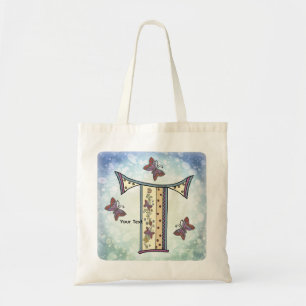 floral Monogram T Tote Bag