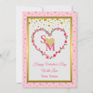 Floral Monogram Valentine's Day with Gold Heart