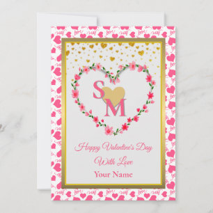 Floral Monogram Valentine's Day with Gold Heart
