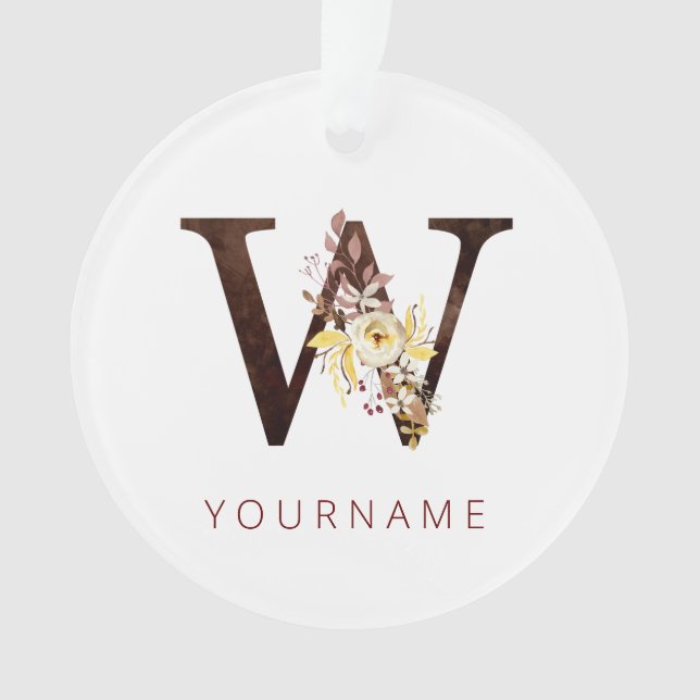 Floral Monogram W Rich Autumn Foliage Ornament (Front)