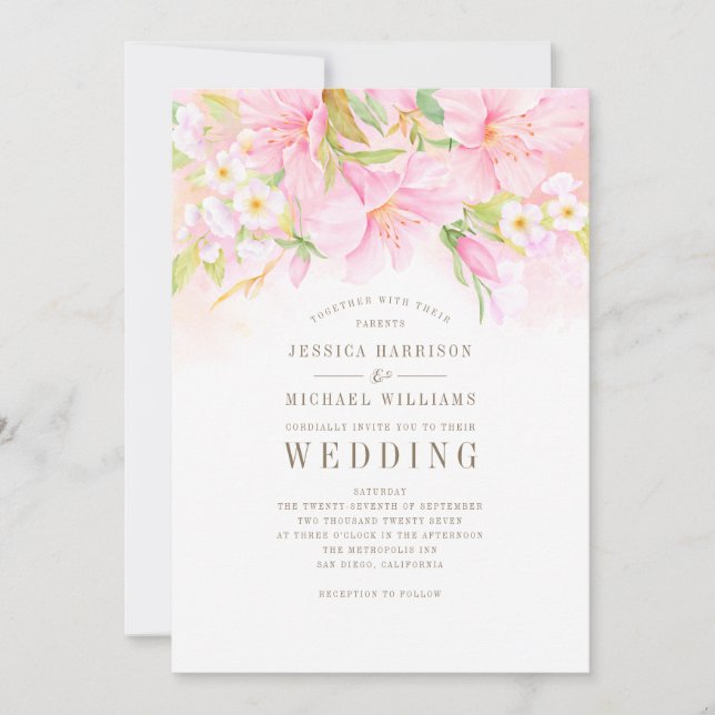 Floral Monogram Watercolor Blush Pink Boho Wedding Invitation (Front)