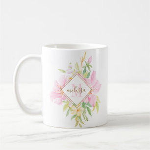 Floral Monogram Watercolor Botanical Blush Pink Coffee Mug