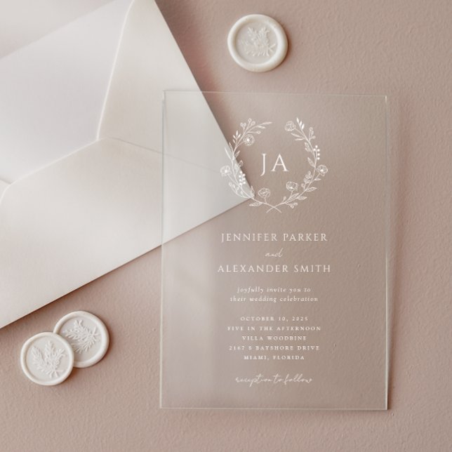 Floral Monogram Wedding Acrylic Invitations (Creator Uploaded)