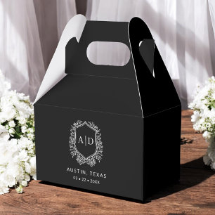 Floral Monogram Wedding Black Crest Modern Favor Box
