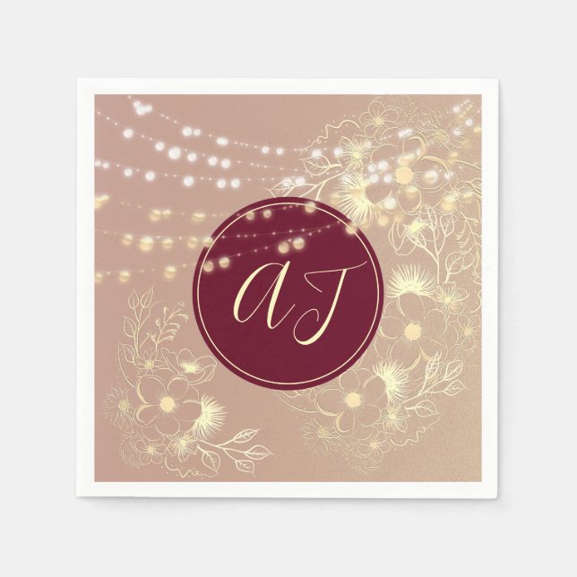 Floral Monogram Wedding Napkins (Front)
