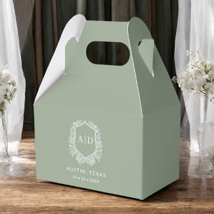 Floral Monogram Wedding Sage Green Crest Modern Favor Box