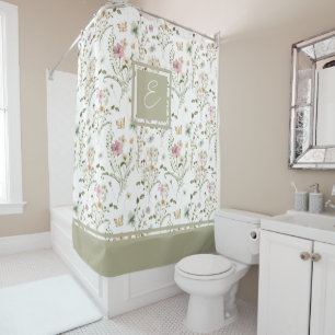 Floral Monogram Wildflower Shower Curtain
