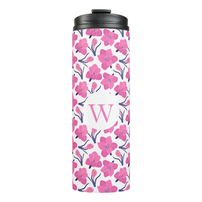 Floral Monogram with Initial – Personalized Gift Thermal Tumbler (Front)