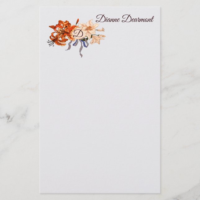 Floral Monogram with your choice of letters Stationery (Front)