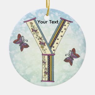 floral Monogram Y Ceramic Ornament
