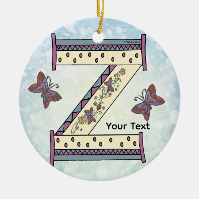 floral Monogram Z Ceramic Ornament (Front)