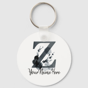 Floral Monogram Z Dark Herb Foliage Keychain