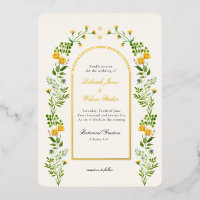 Floral monogrammé en Arch cadre Foil Invitation