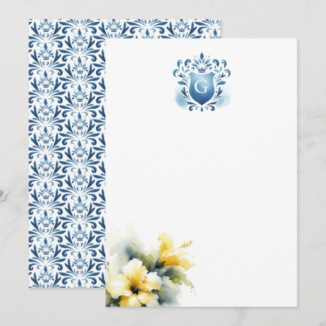 Floral Monogramme Merci Cartes Majestic Crest (Devant / Derrière)