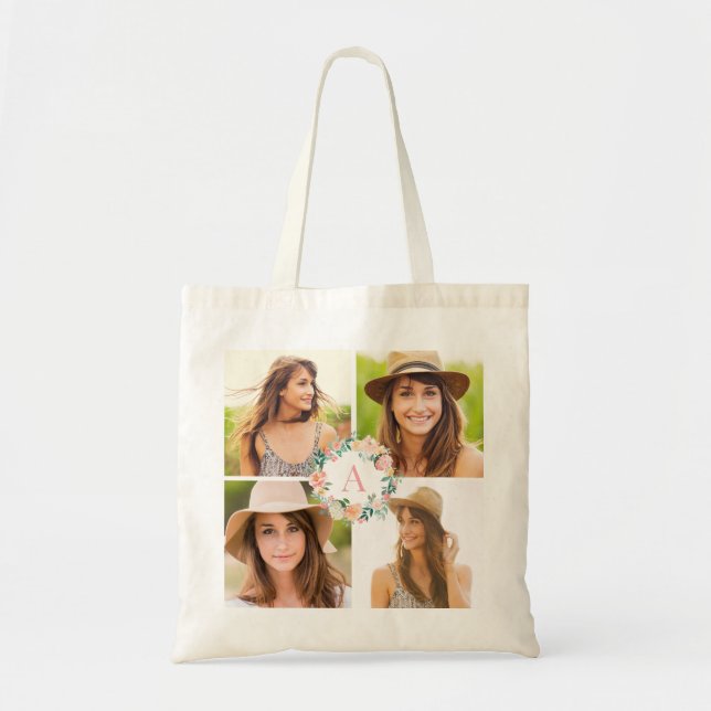 Floral Monogramme Photo Collage Sac fourre-tout pe (Devant)