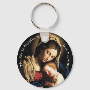 Floral Monogrammed Blessed Mother Keychain