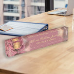Floral monogrammed luxury vintage glam burgundy nameplate<br><div class="desc">Rose gold watercolor glitter washed stylish monogrammed feminine desk nameplate in shades of blush pink, dusty rose, and burgundy featuring a big rose and a faux metallic copper gold square with gold typography script. With a sophisticated vintage elegant look, it is suitable for luxury store managers, fashion designers, boutique owners,...</div>