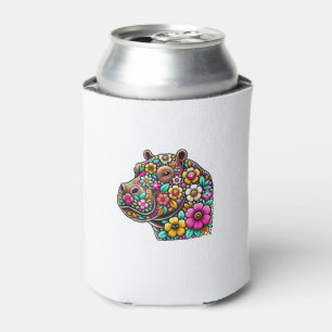Floral Moo Deng Baby Hippo Hippopotamus Zoo Animal Can Cooler