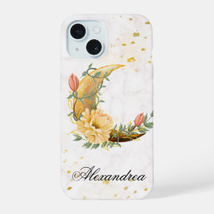 Floral Moon, Beige and Yellow Graphic iPhone 15 Case
