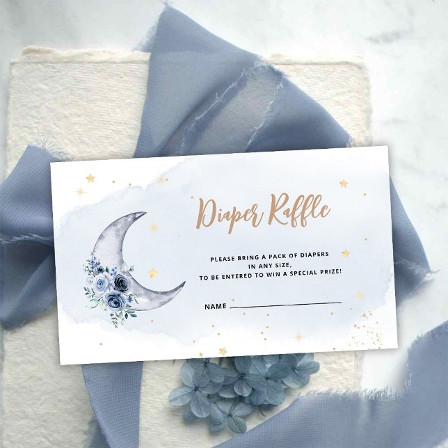 Floral Moon Blue Diaper Raffle Enclosure Card (Creator Uploaded)