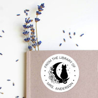 Floral Moon Cat Book Library Teacher