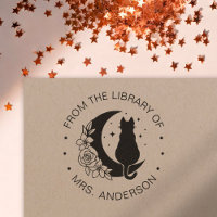 Floral Moon Cat Book Library Teacher