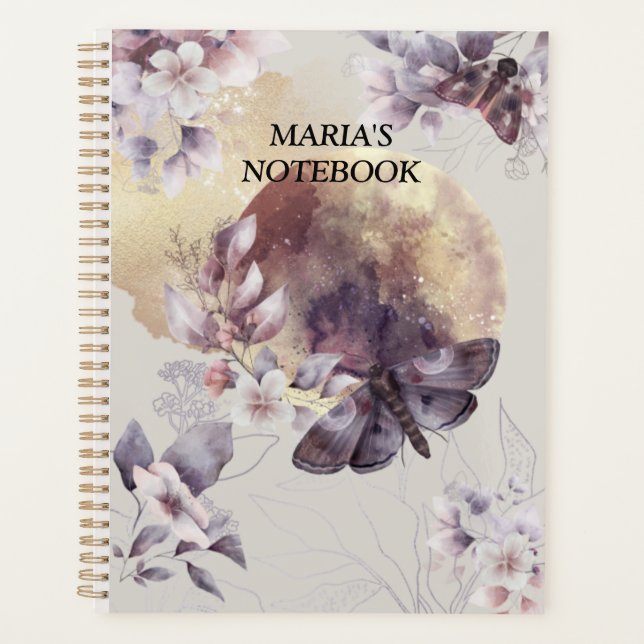 Floral Moon Chat Papillons aquarelle violet (Devant)