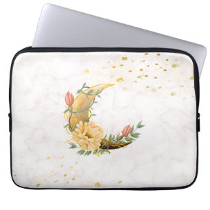 Floral Moon, Elegant Beige and Yellow Laptop Sleeve